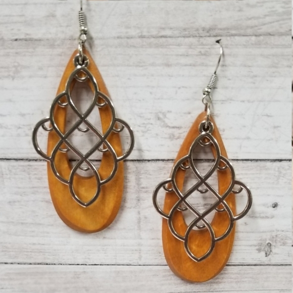 Wood Earrings with Silver Accent - Picture 1 of 2
